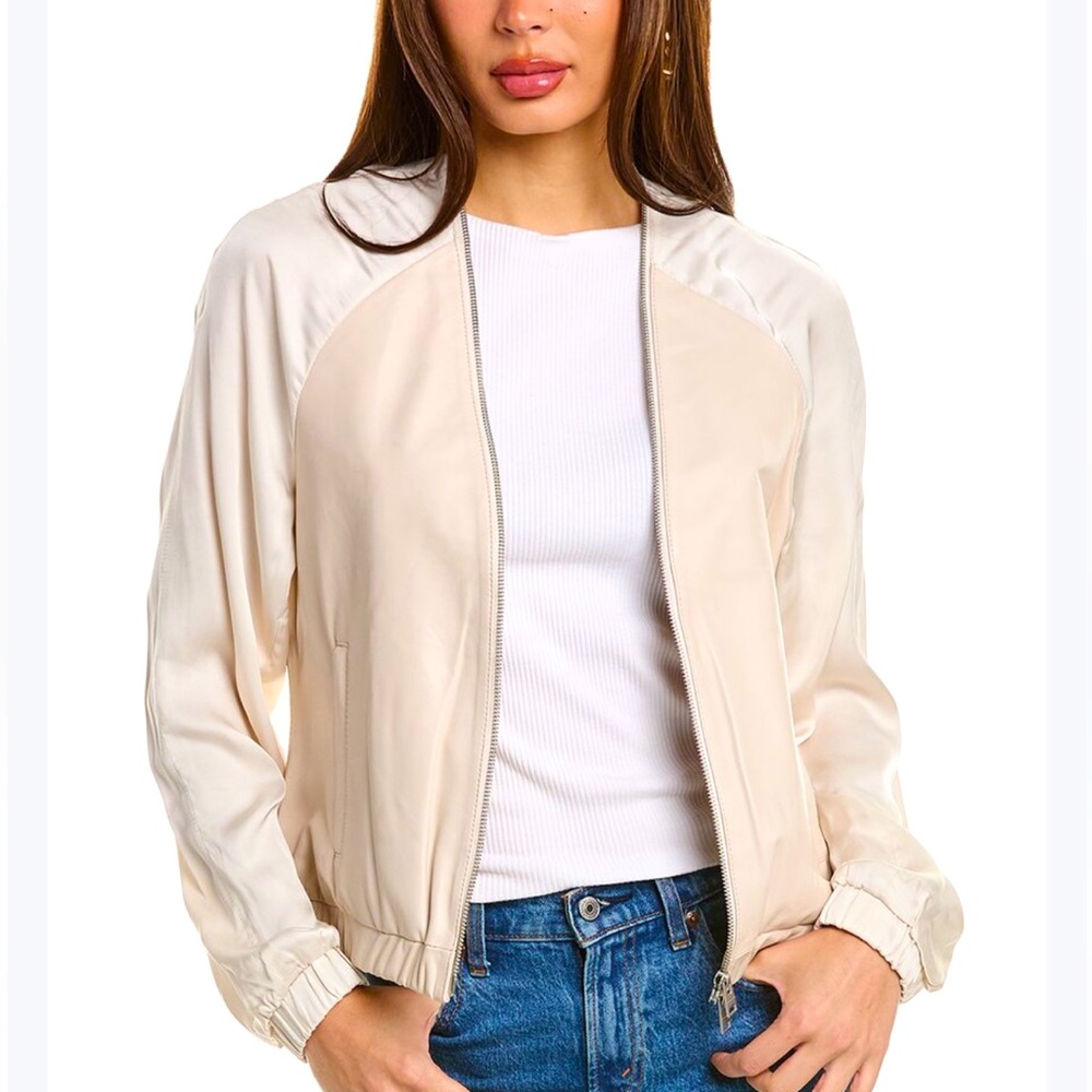 ALLSAINTS Helton Contrast Leather Bomber Jacket In Off White (Size 2)